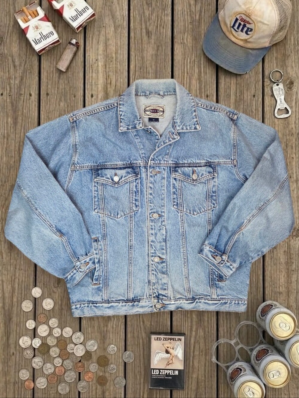Vintage Authentic County Seat Trucker Denim Jacket Medium Light Wash Jean 80 90s
